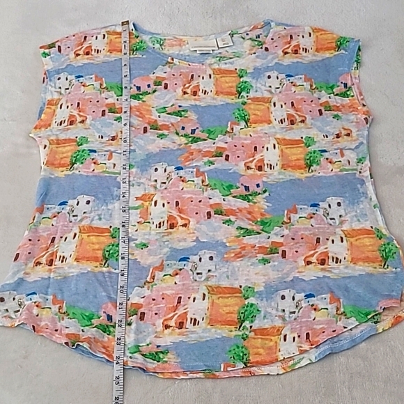 Cynthia Rowley Linen Scenic Print Cap Sleeve Top Large Coastal Resort Summer - Picture 8 of 11